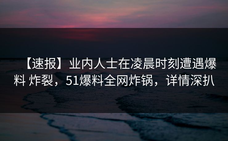 【速报】业内人士在凌晨时刻遭遇爆料 炸裂，51爆料全网炸锅，详情深扒